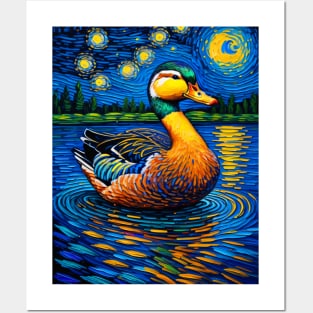 Duck in starry night Posters and Art